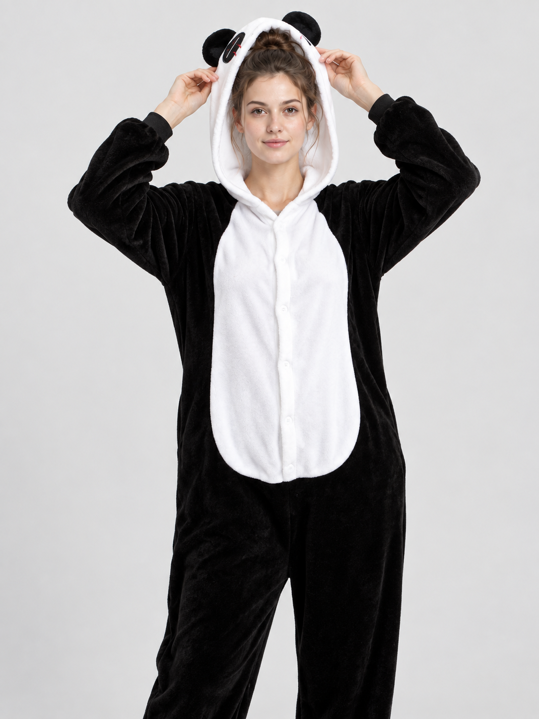Flannel Pajama Jumpsuit with Hood and Animal Face