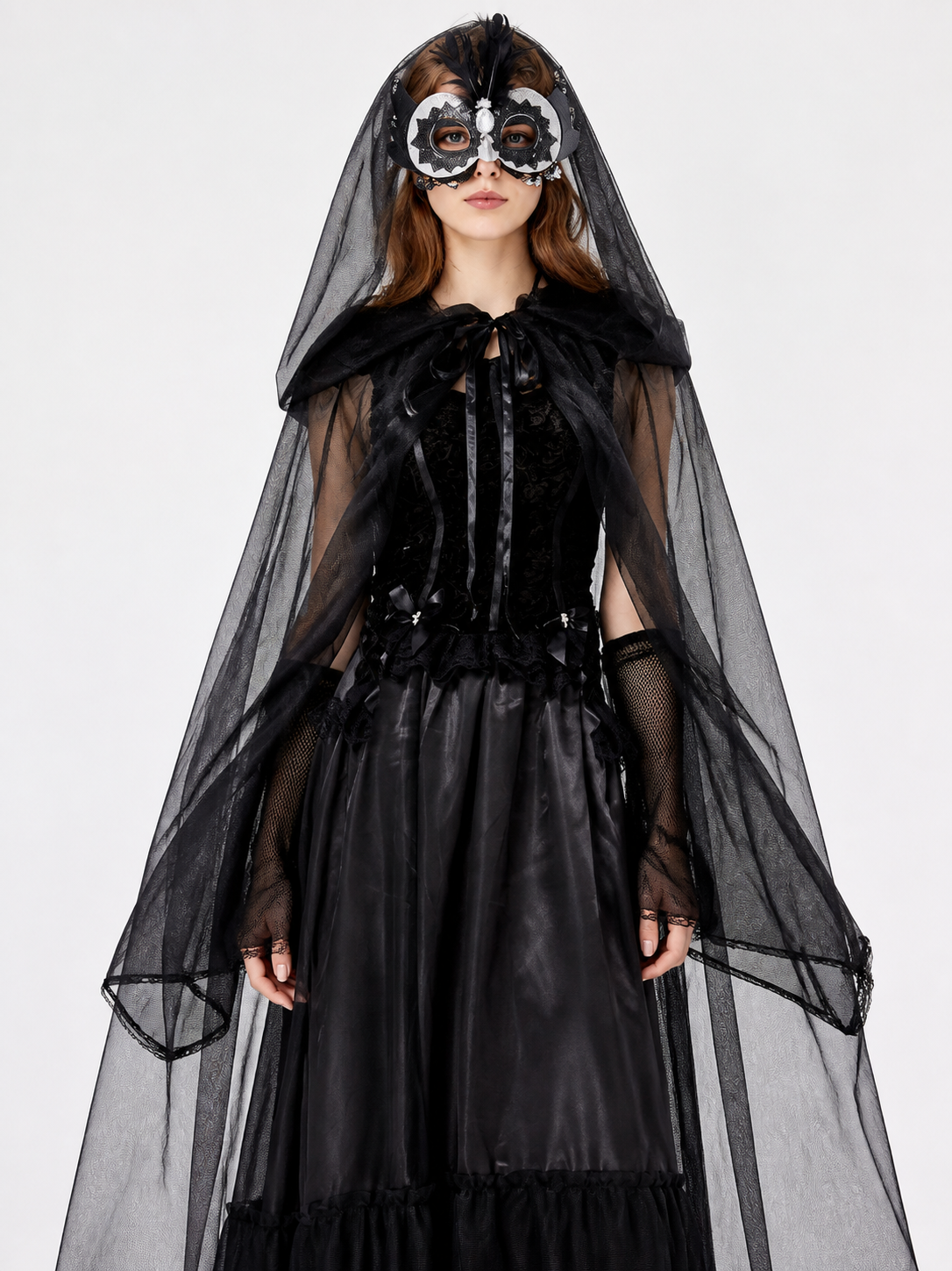 Black Halloween Vampire Dress with Cape Costume Dresses detail 2