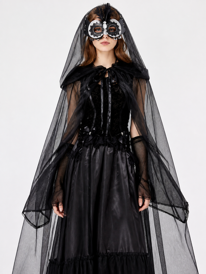 Black Halloween Vampire Dress with Cape Costume Dresses detail 2