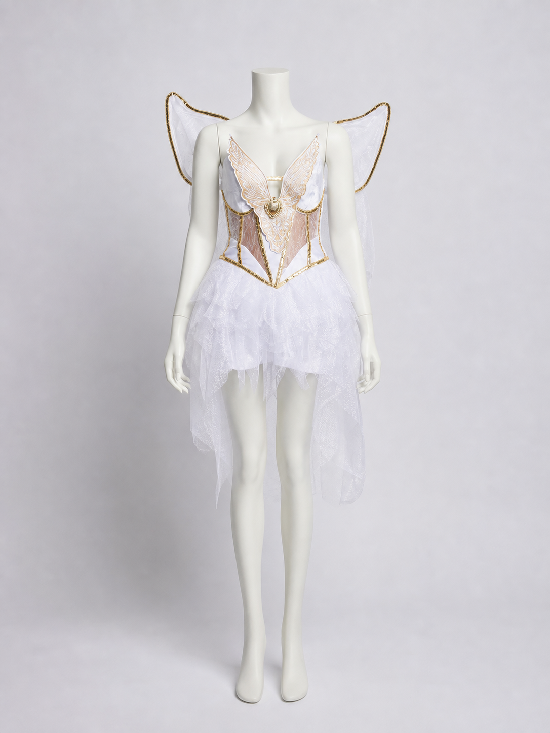 White-and-Gold Angel Costume with Wings and Halo