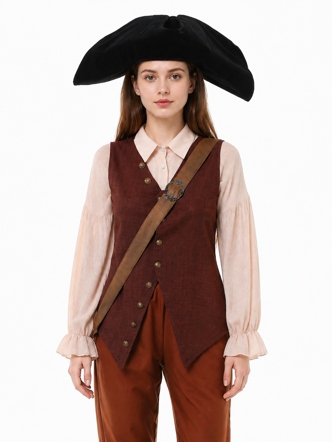 Pirate costume with vest, pants, and wide-brimmed hat Costume Headwear detail 2