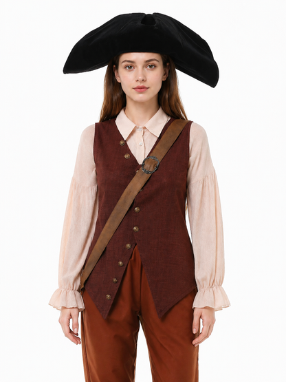 Pirate costume with vest, pants, and wide-brimmed hat Costume Headwear detail 2