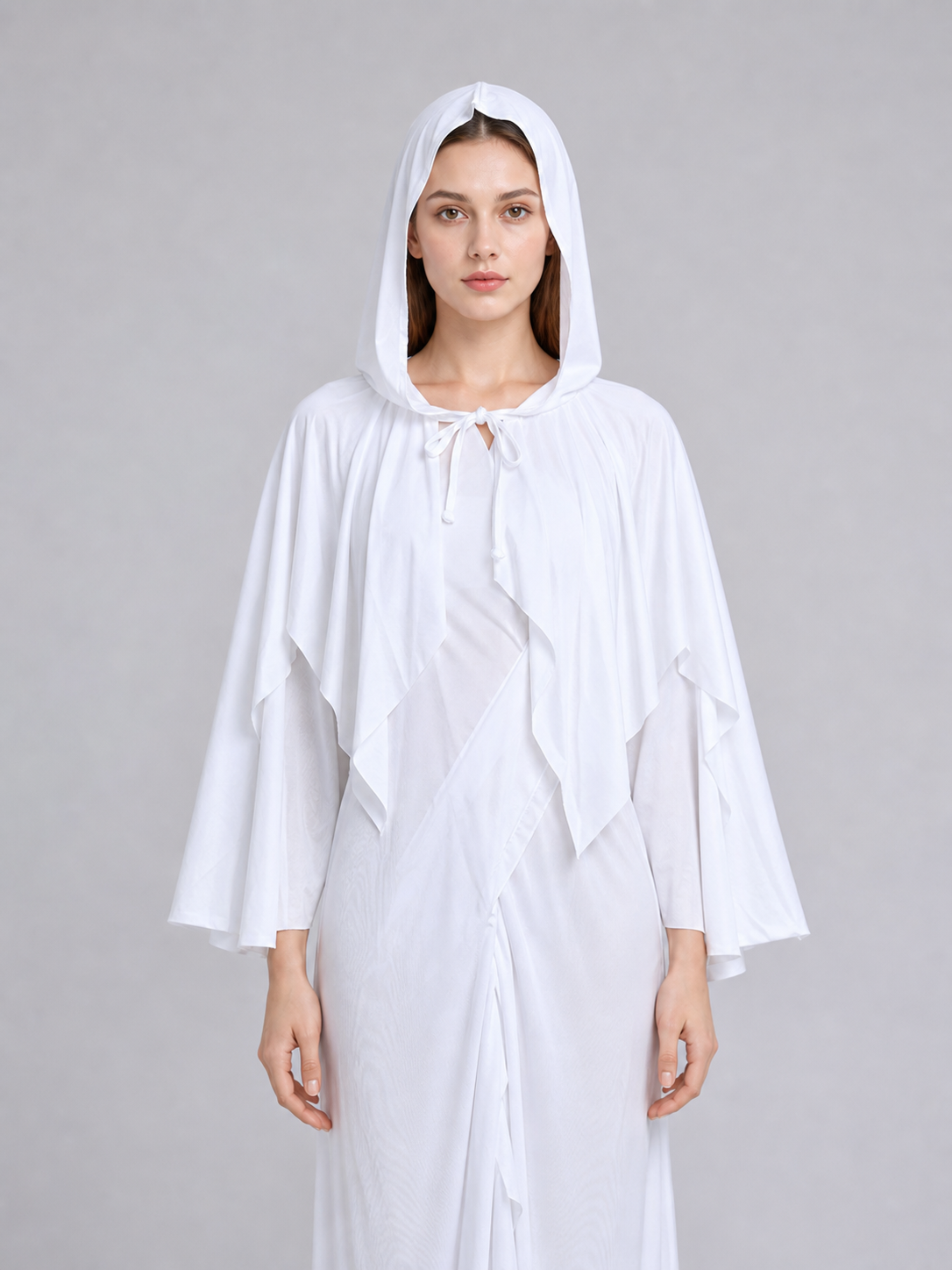 White ghost costume with hood and sleeves upper body view