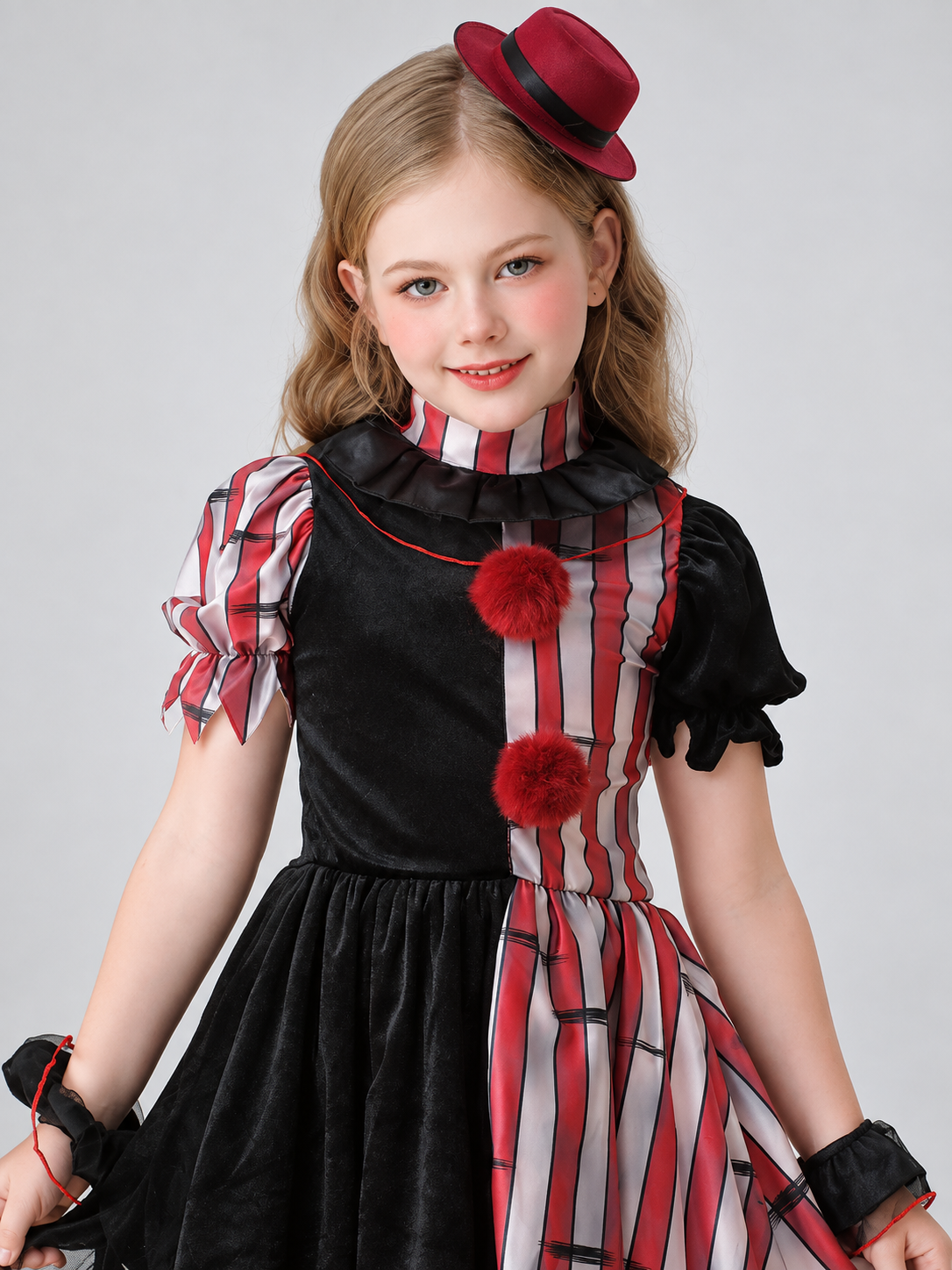 Kids' Clown Costume with Pom-Poms and Hat