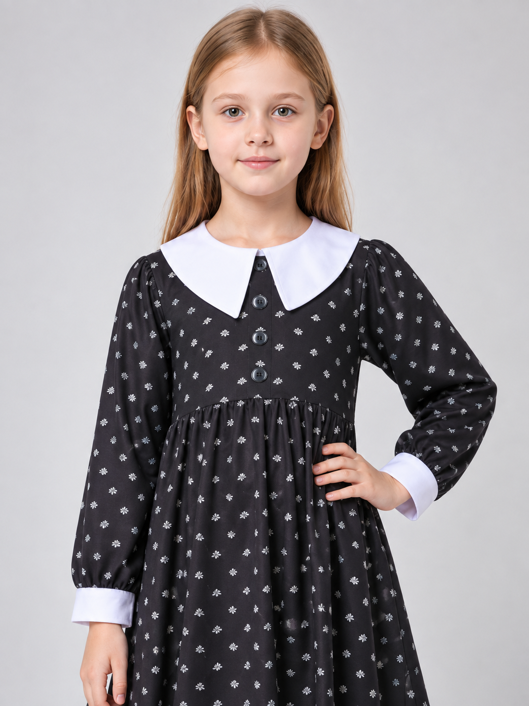 Black Carnival Dress with White Polka Dots and Collar