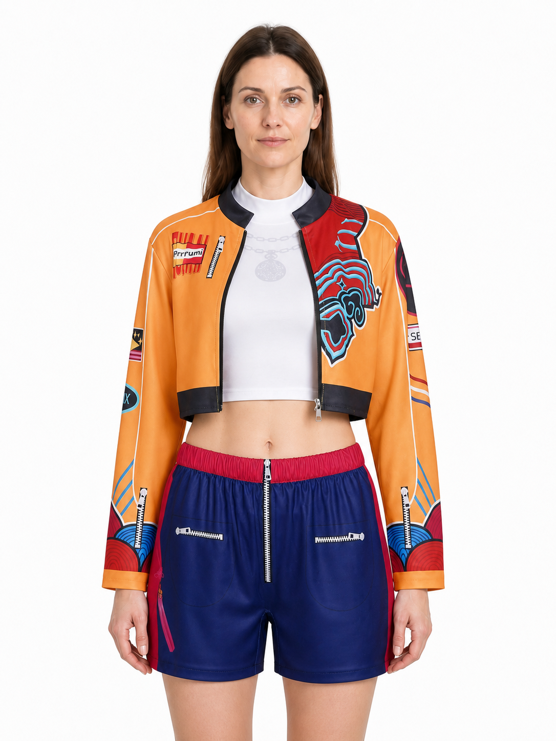 Cosplay Costume with Orange Jacket and White Top Costumes detail 3