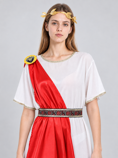 Greek-Style Tunic Dress with Red Draping Costume Dresses detail 2