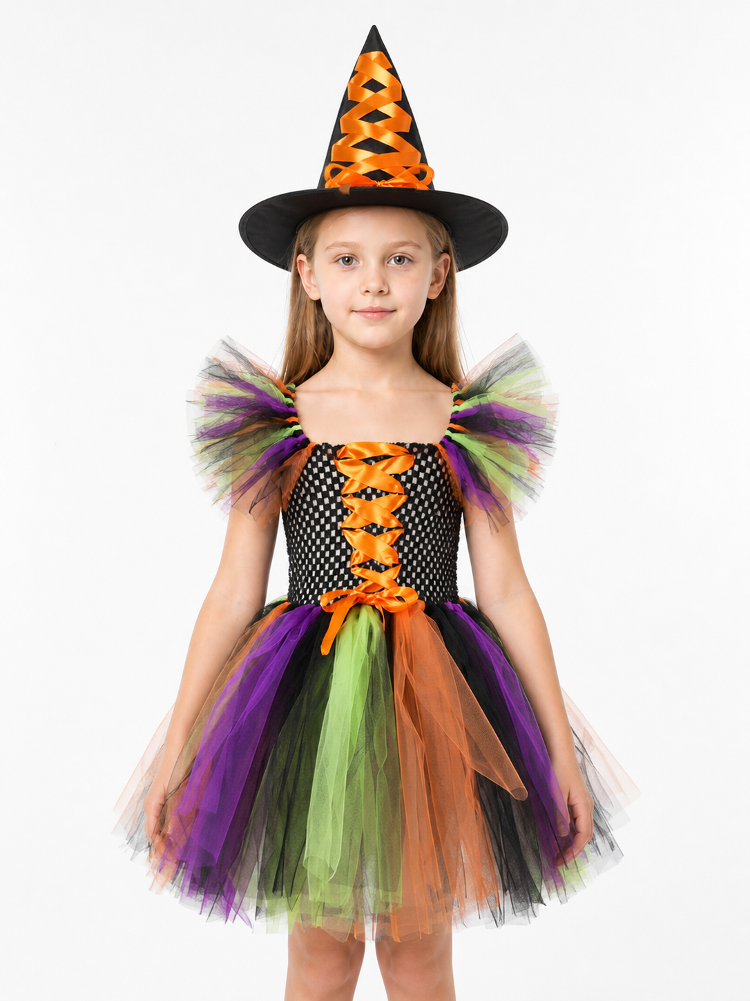Witch Costume with Full Skirt and Hat, Multicolored Costume Headwear detail 3