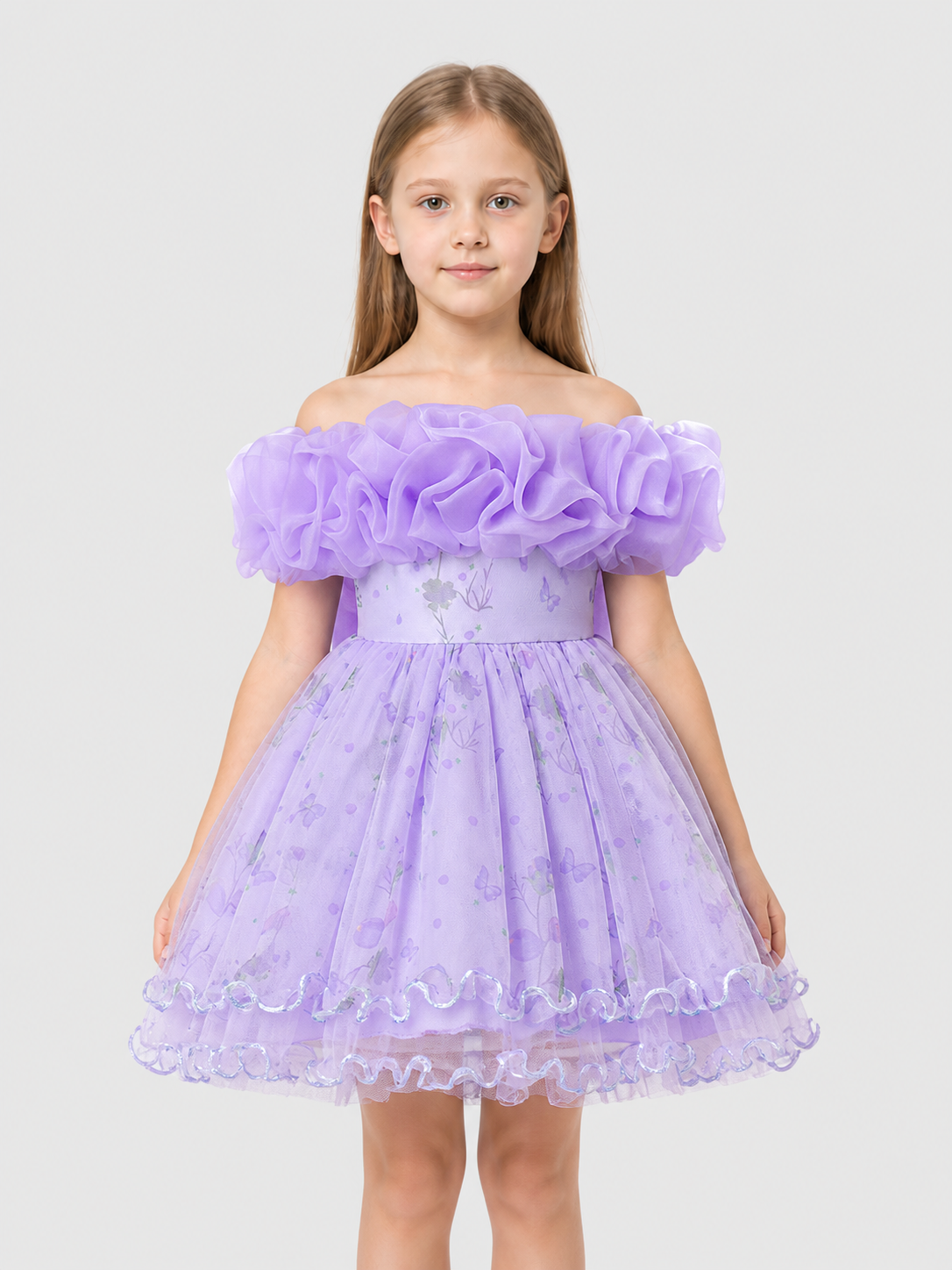 Purple Princess Dress with a Full Skirt and Ruffles Costume Dresses detail 3
