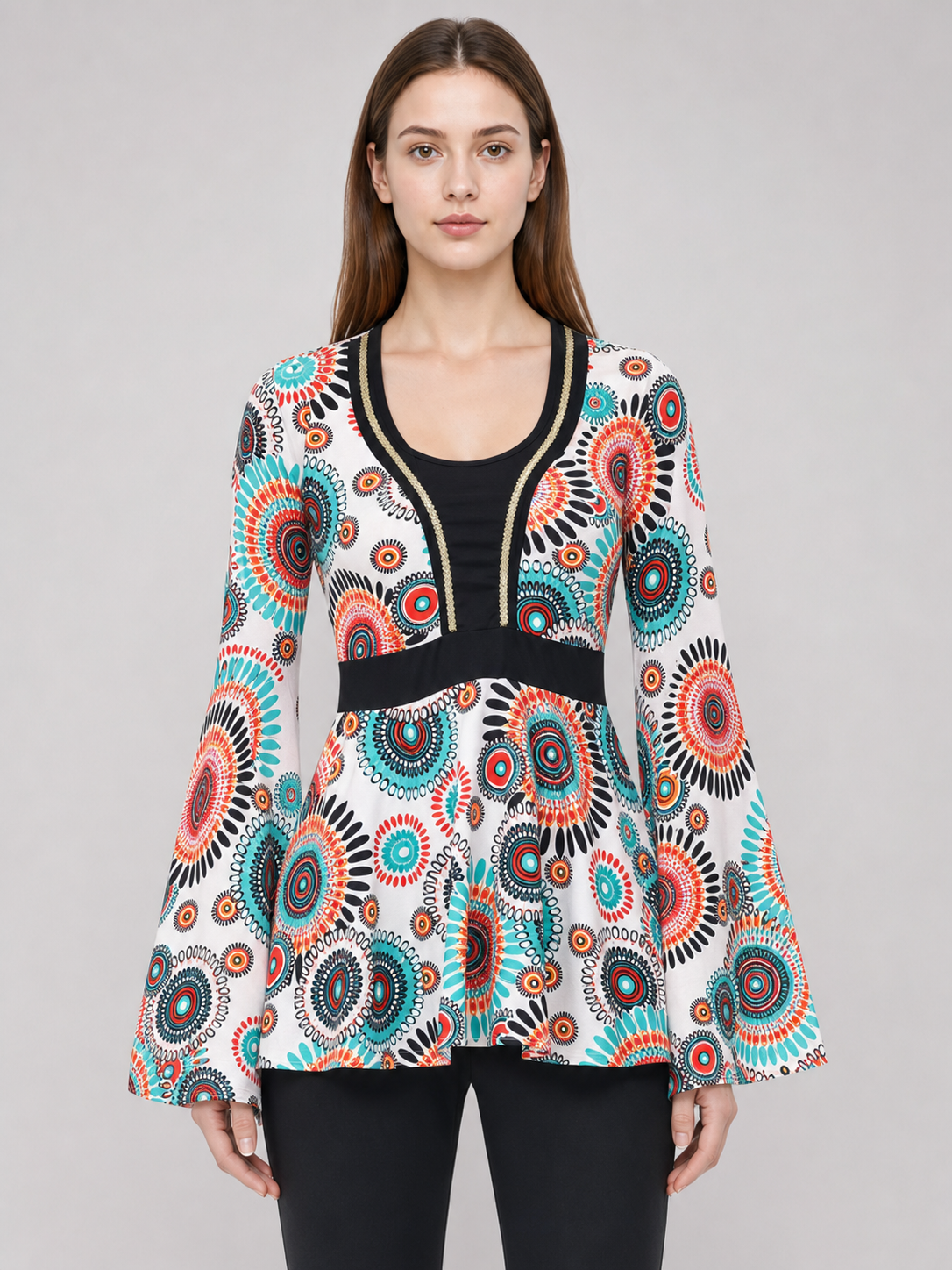 Retro stage costume with sleeves and flared pants