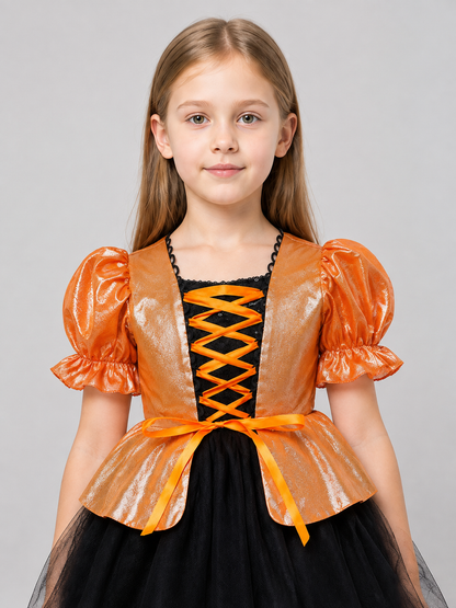 Children’s Black and Orange Witch Costume Dress product detail 2