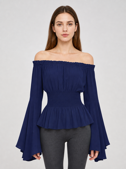 Off-the-Shoulder Blouse with Flared Sleeves