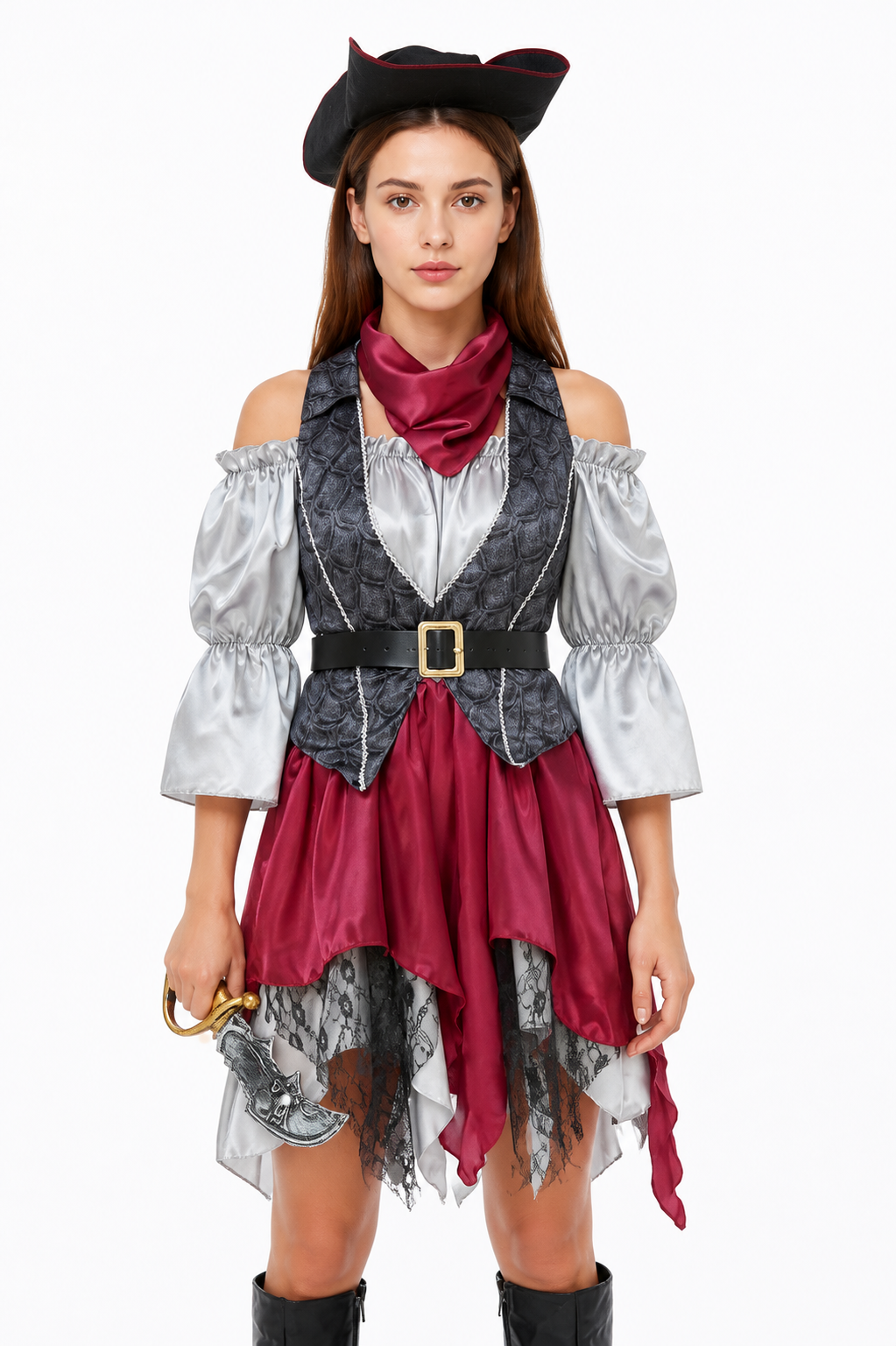 Pirate Cosplay Costume with Asymmetrical Skirt Costumes detail 2