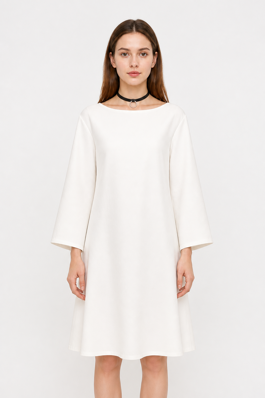 White Loose-Fit Dress with Flared Sleeves Costume Dresses detail 2