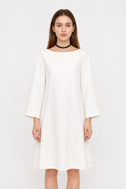 White Loose-Fit Dress with Flared Sleeves Costume Dresses detail 2