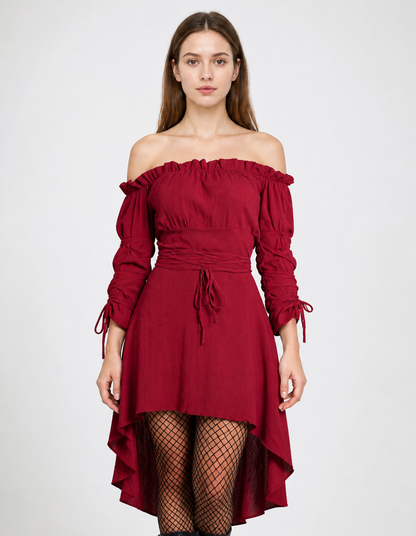 Burgundy Off-the-Shoulder Dress with an Asymmetrical Hem Costume Dresses detail 3
