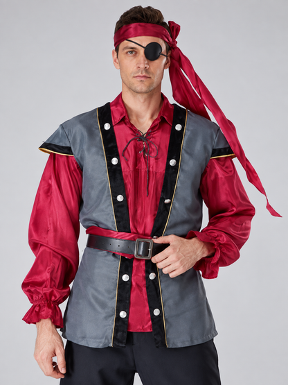 Adult Pirate Costume with Red Bandana and Eye Patch