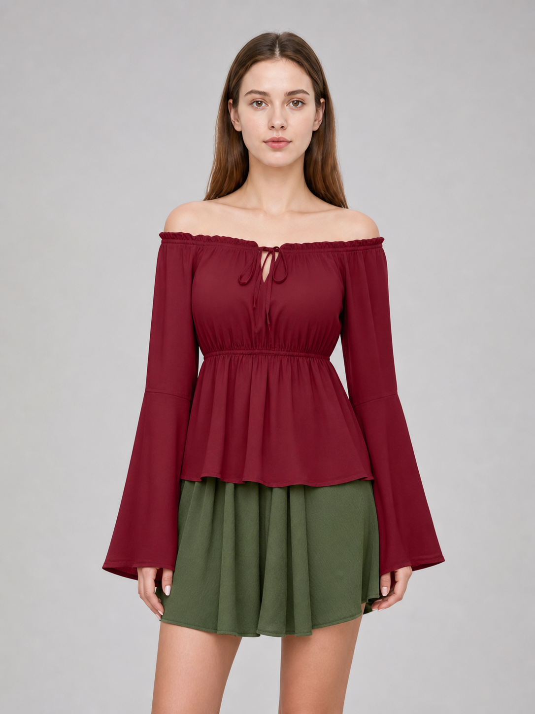 Off-the-Shoulder Blouse with Flared Cuffs