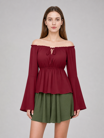 Off-the-Shoulder Blouse with Flared Cuffs