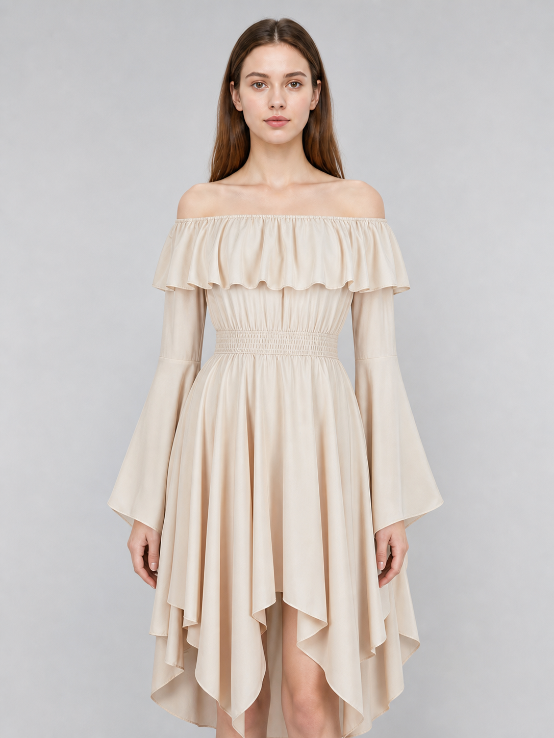 Long Off-the-Shoulder Dress with Ruffles