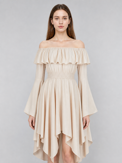 Long Off-the-Shoulder Dress with Ruffles