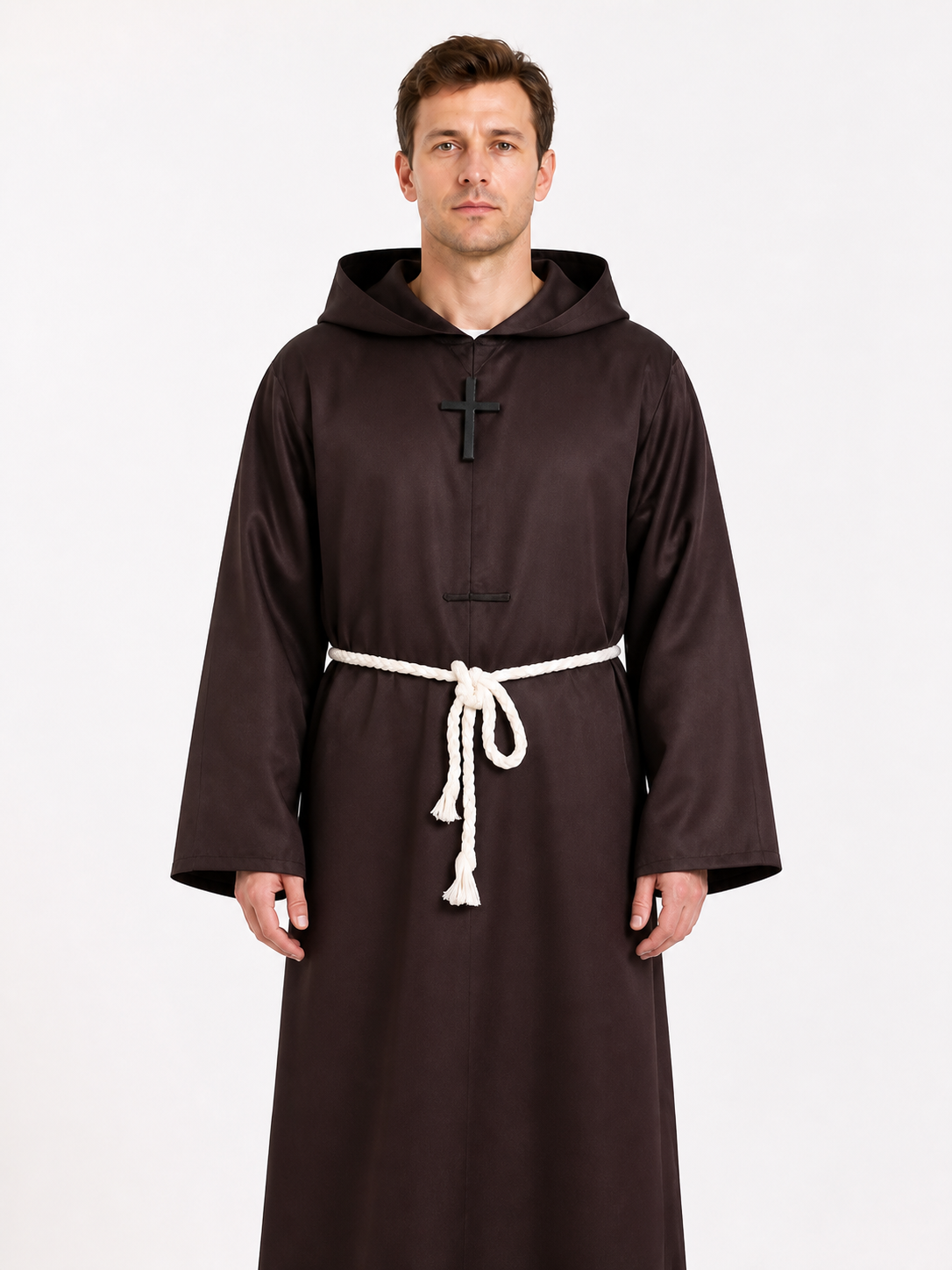 Brown Monk Robe with a Pointed Hood and Cross product detail 2