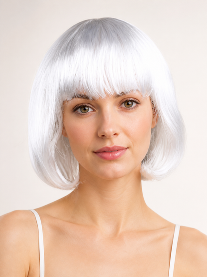 White Short Bob Carnival Wig with Bangs Costume Wigs detail 2