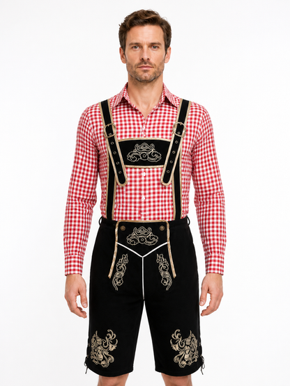 Bavarian costume set with shirt, shorts, and suspenders