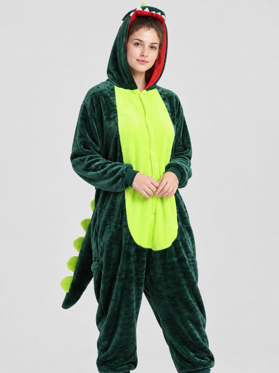 Flannel Dinosaur Kigurumi Hooded Jumpsuit