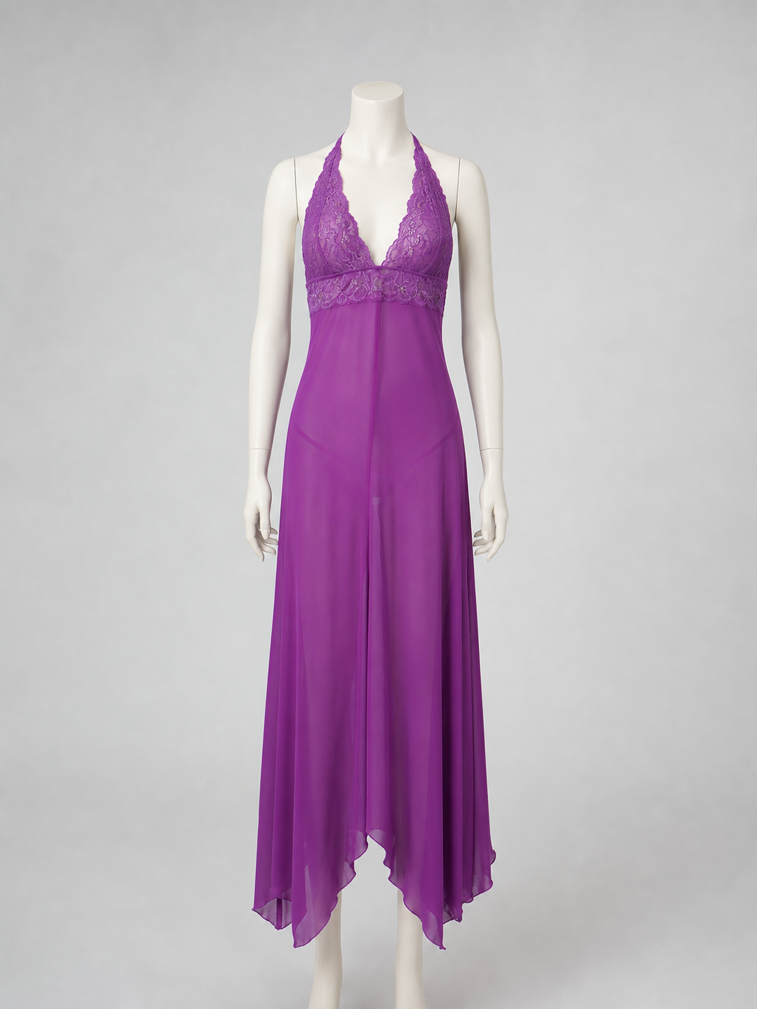 Purple Long Dress with Spaghetti Straps and Lace