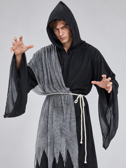 Vampire Halloween Costume with Hood and Gray Cape