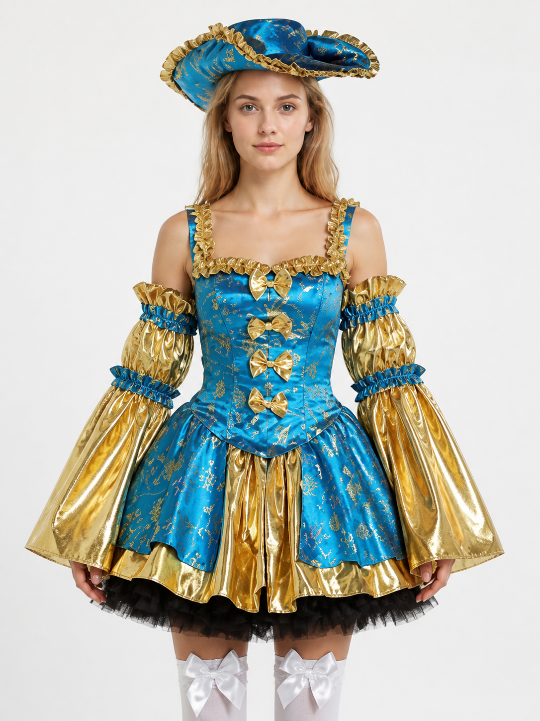 Blue and Gold Pirate Carnival Dress with a Full Skirt Costume Dresses detail 3