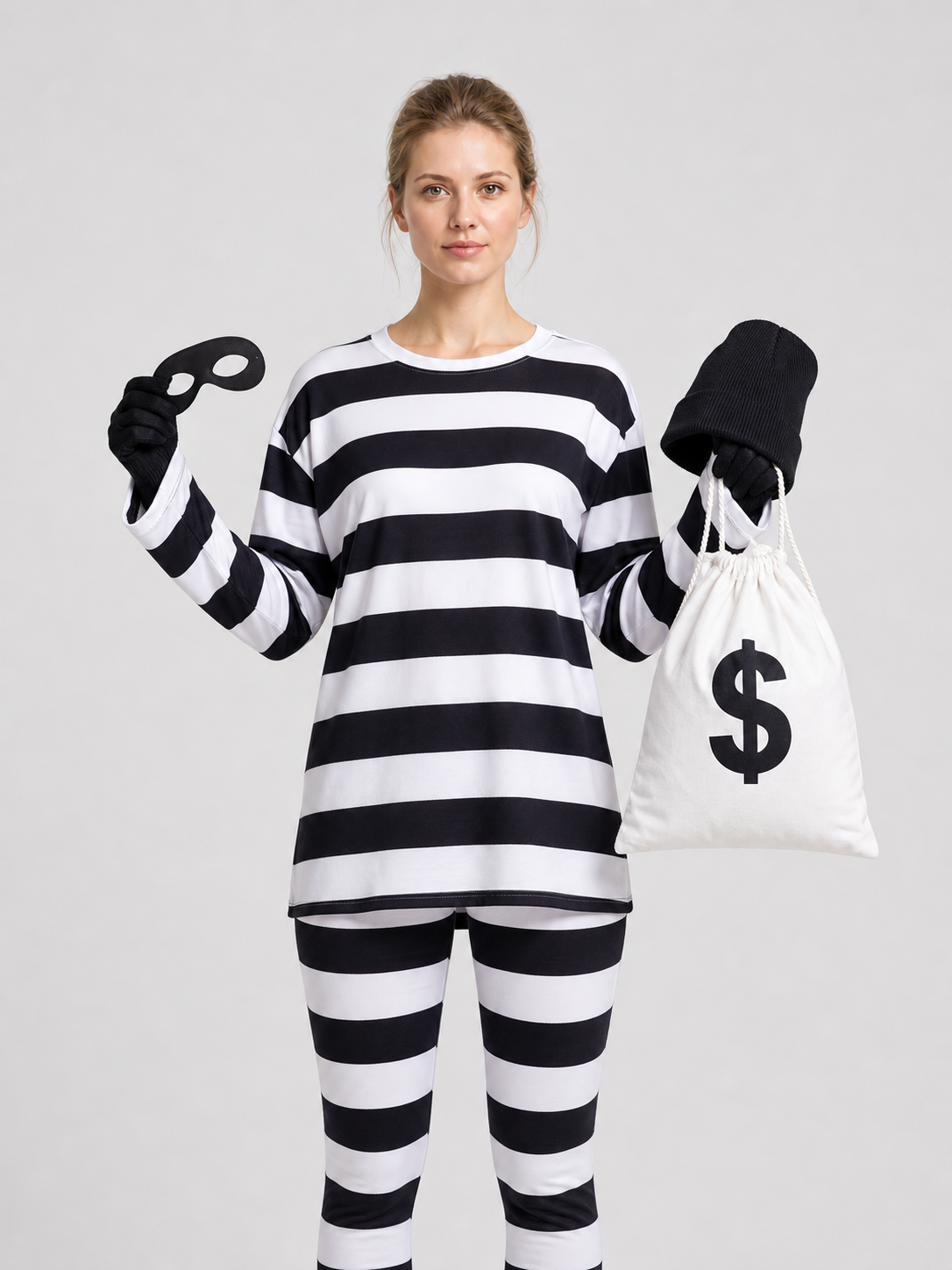 Black-and-White Striped Thief Character Costume Costumes detail 3
