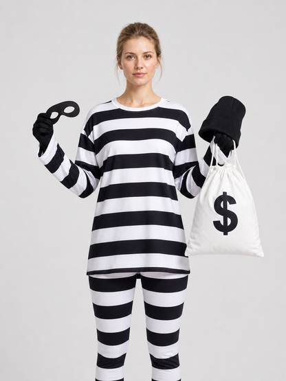 Black-and-White Striped Thief Character Costume Costumes detail 3