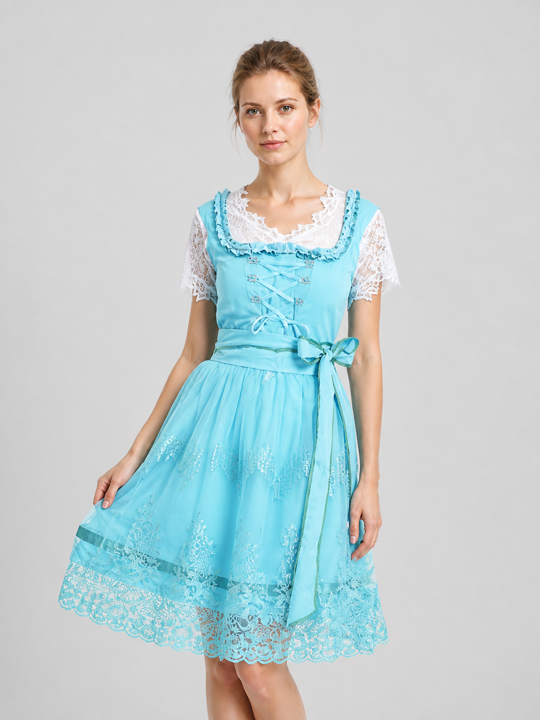 Short Light Blue Dress with Lace and Lacing Costume Dresses detail 3