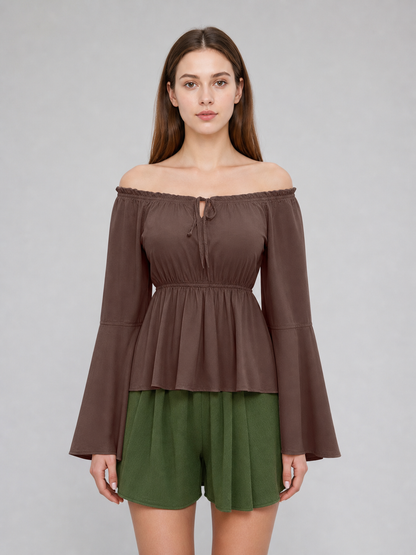 Off-the-Shoulder Top with Flared Sleeves