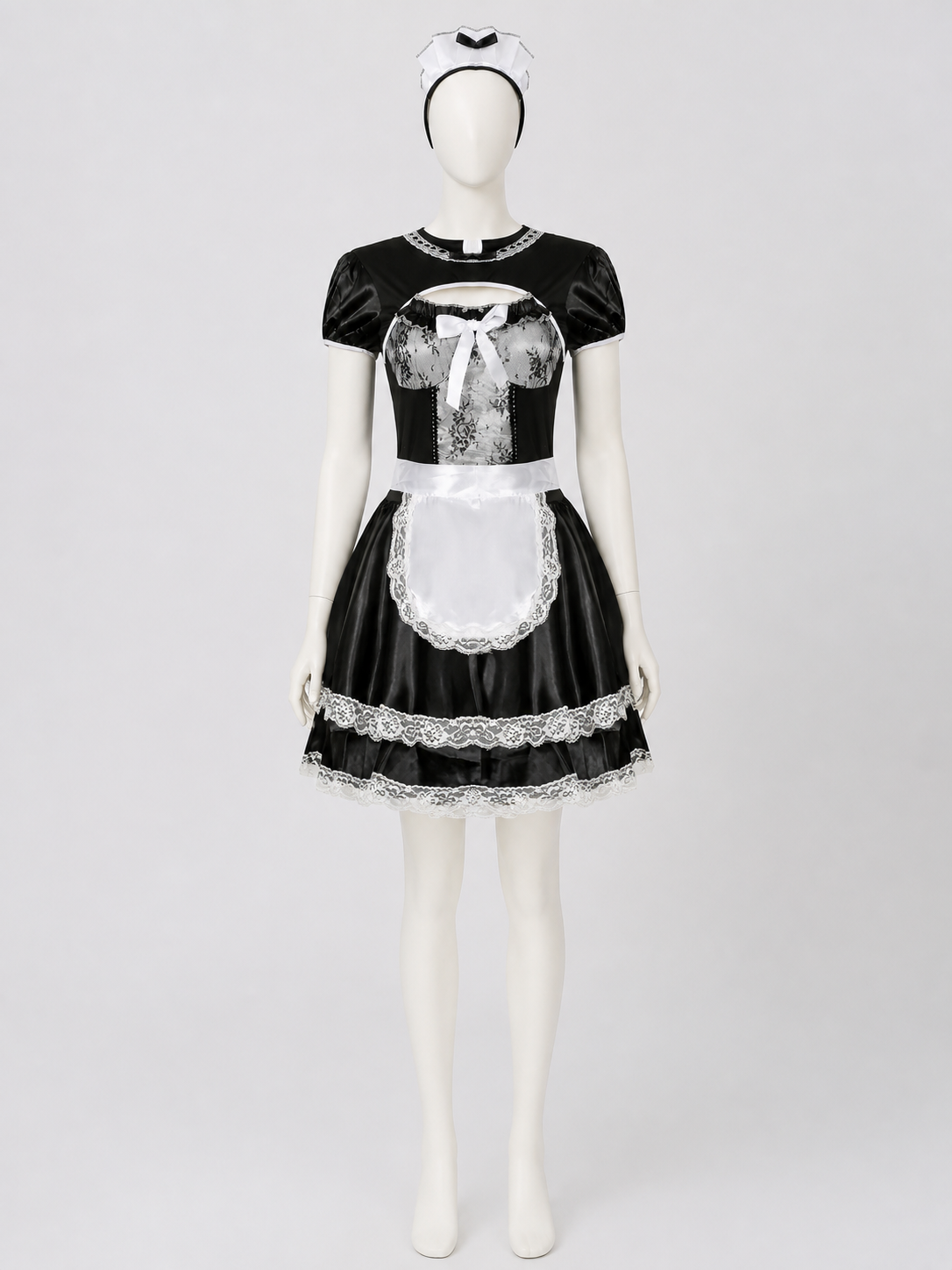 M–XL Maid Costume with White Apron and Bow product detail 3