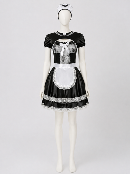 M–XL Maid Costume with White Apron and Bow product detail 3
