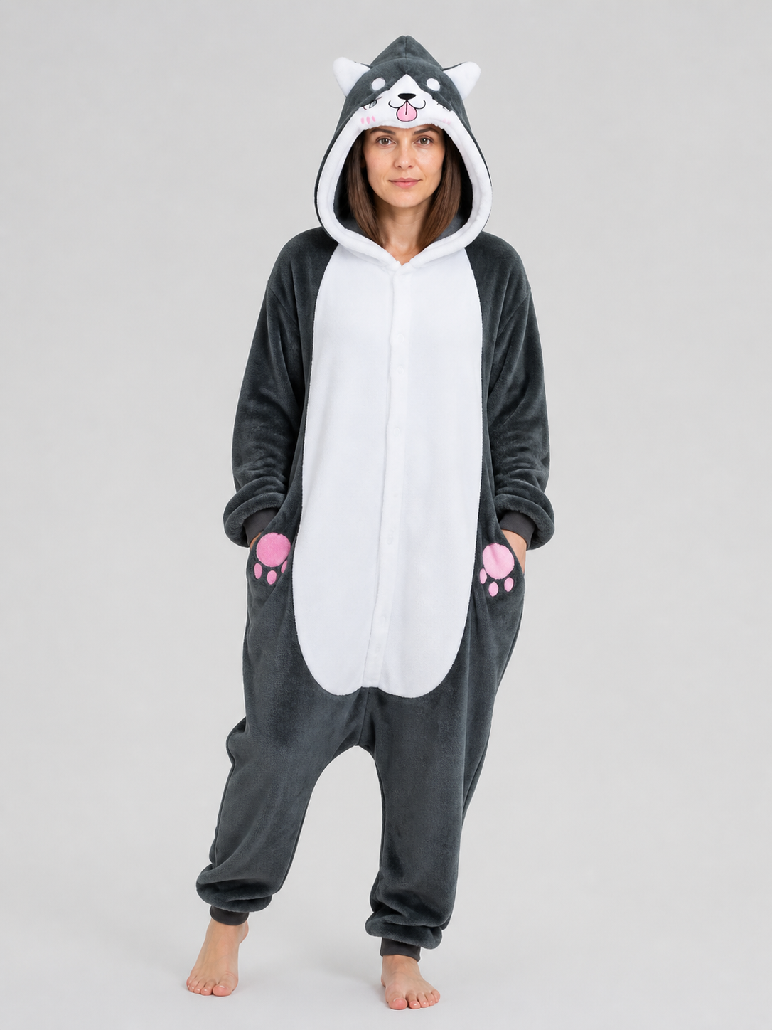 Husky Flannel Hooded One-Piece Pajamas product detail 3