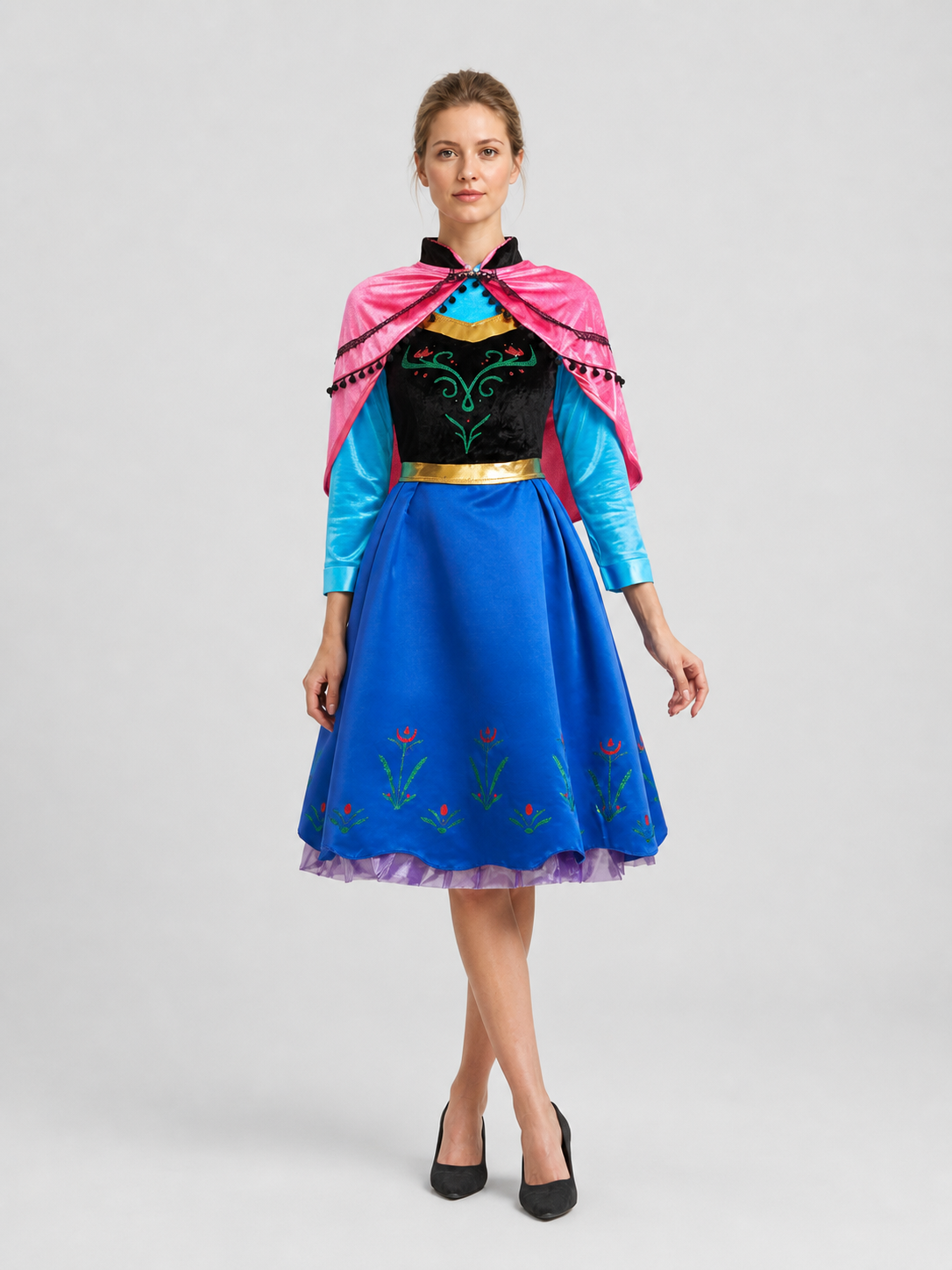 Anna Frozen Cosplay Dress with Cape Costume Dresses detail 4