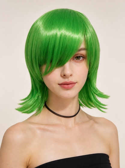 Bright Green Inside Out 2 Carnival Wig with Side-Swept Bangs Costume Wigs detail 2