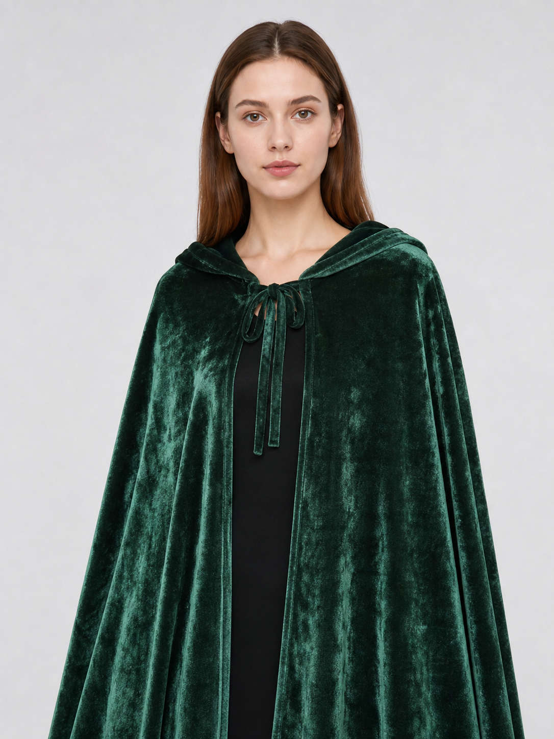 Dark green hooded velvet costume cape product view 77