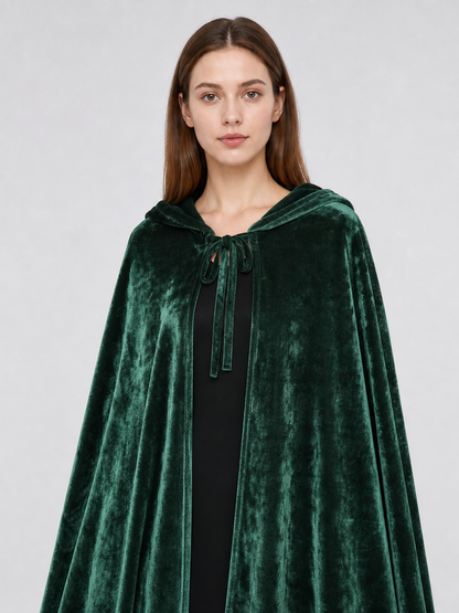 Dark green hooded velvet costume cape product view 77