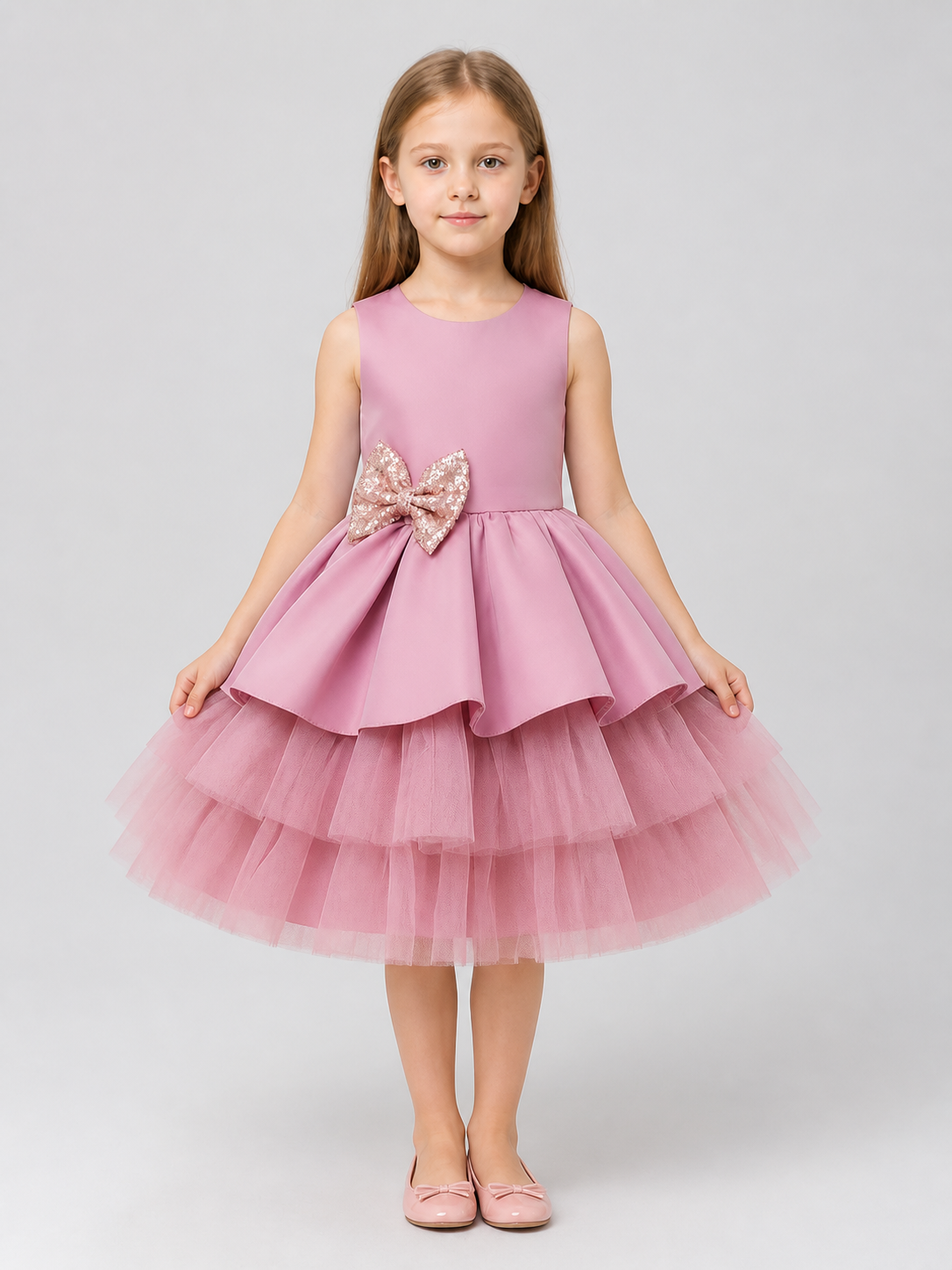 Full Princess Dress with Tulle Skirt and Bow