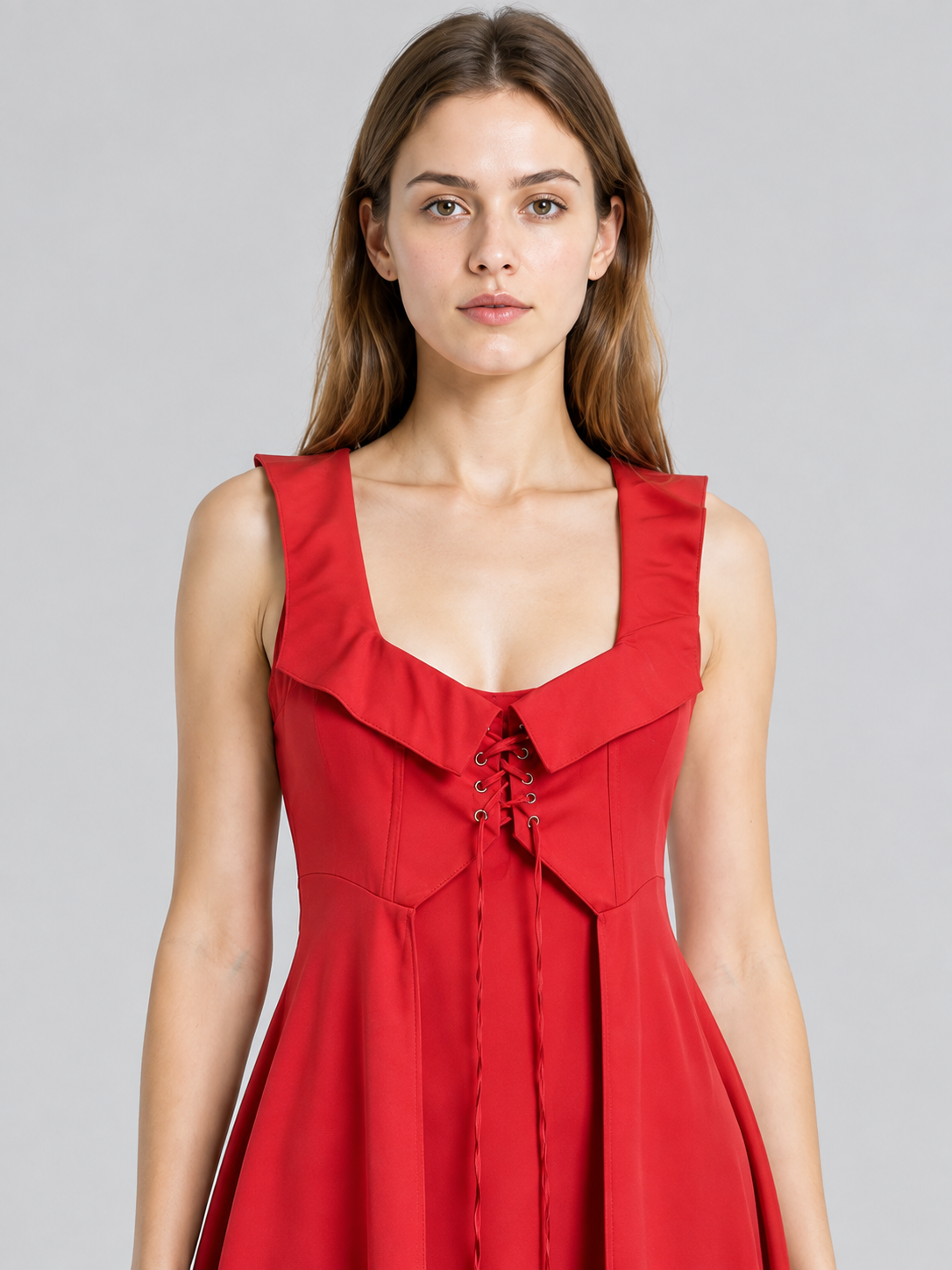 Long Red Medieval-Style Dress Costume Dresses detail 2