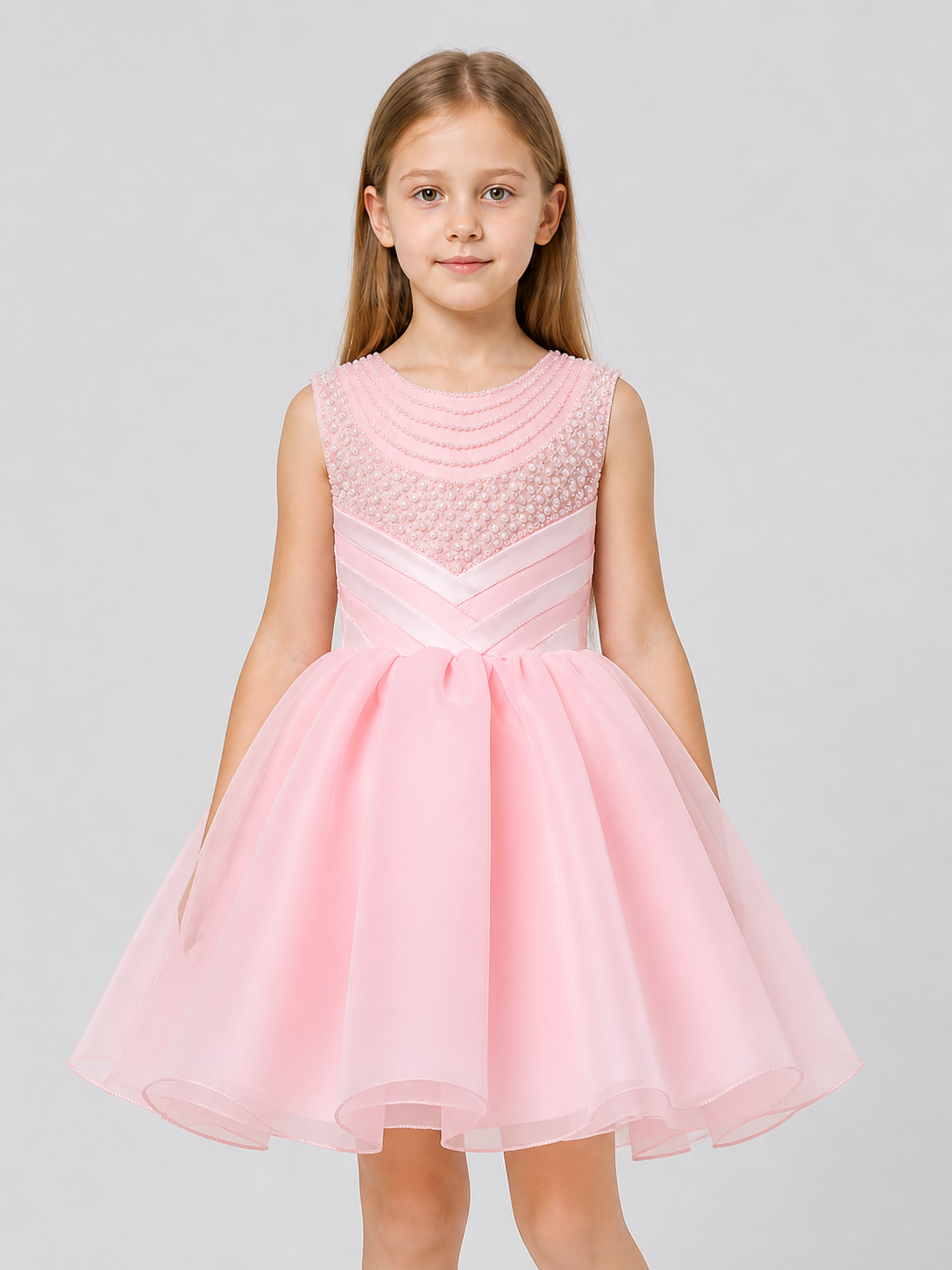 Festive Girls' Full Dress with Pearl Embellishment Costume Dresses detail 3