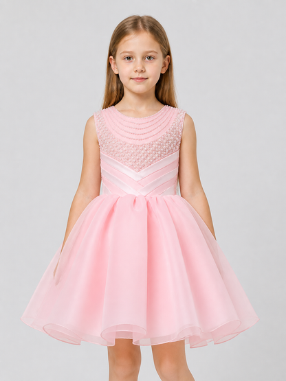 Festive Girls' Full Dress with Pearl Embellishment Costume Dresses detail 3