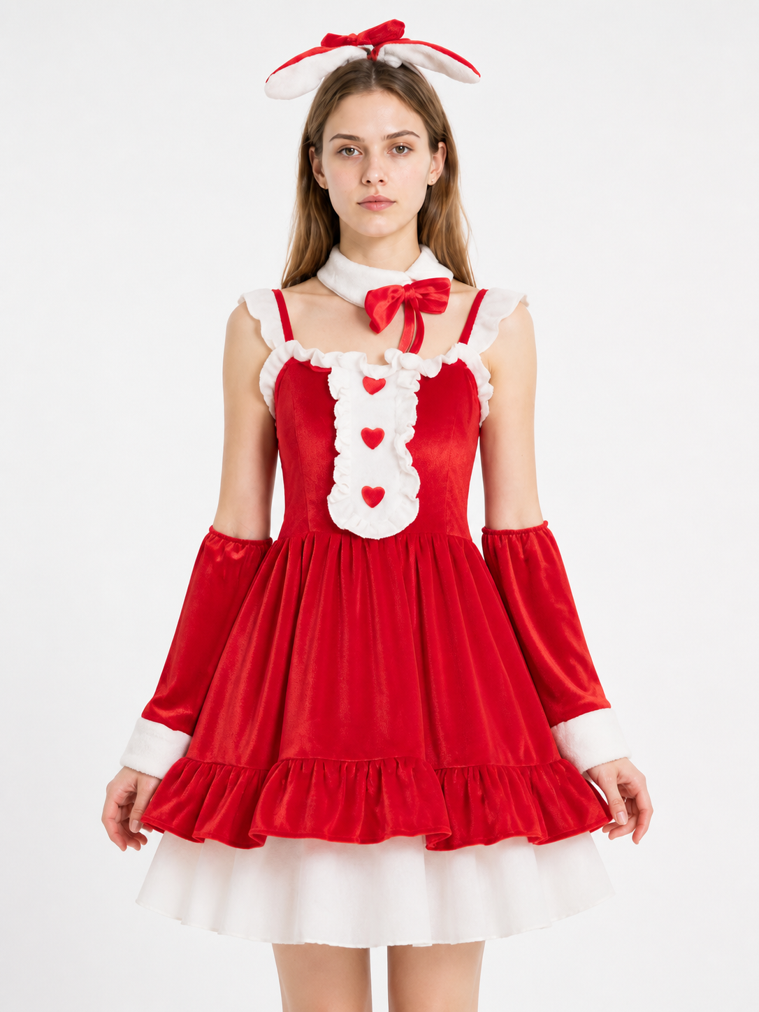 Red Christmas Dress with Bow and Ruffles Costume Dresses detail 2