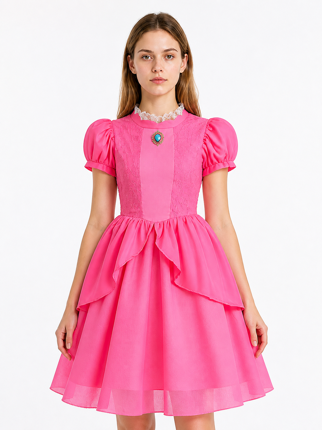 Peach Dress with Layered Skirt, Pink Costume Dresses detail 3