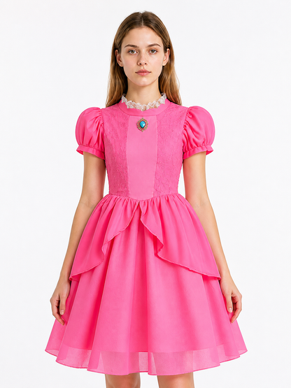 Peach Dress with Layered Skirt, Pink Costume Dresses detail 3